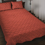 Red Japanese Wave Pattern Print Quilt Bed Set