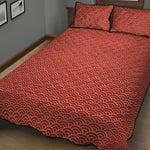 Red Japanese Wave Pattern Print Quilt Bed Set