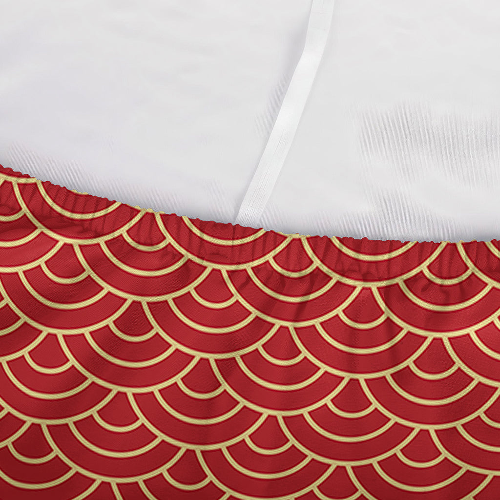 Red Japanese Wave Pattern Print Sofa Cover