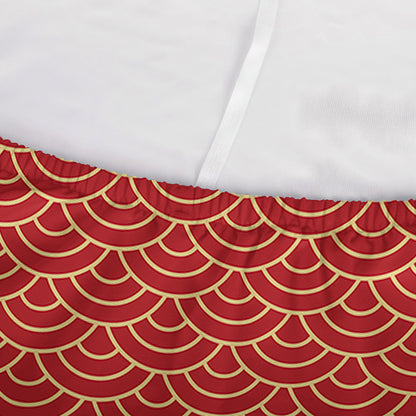 Red Japanese Wave Pattern Print Sofa Cover