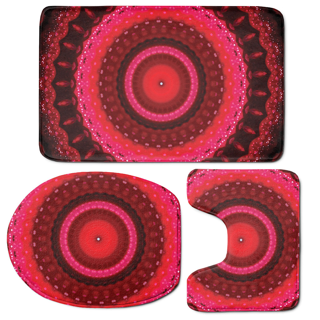 Red Kaleidoscope Print 3 Piece Bath Mat Set