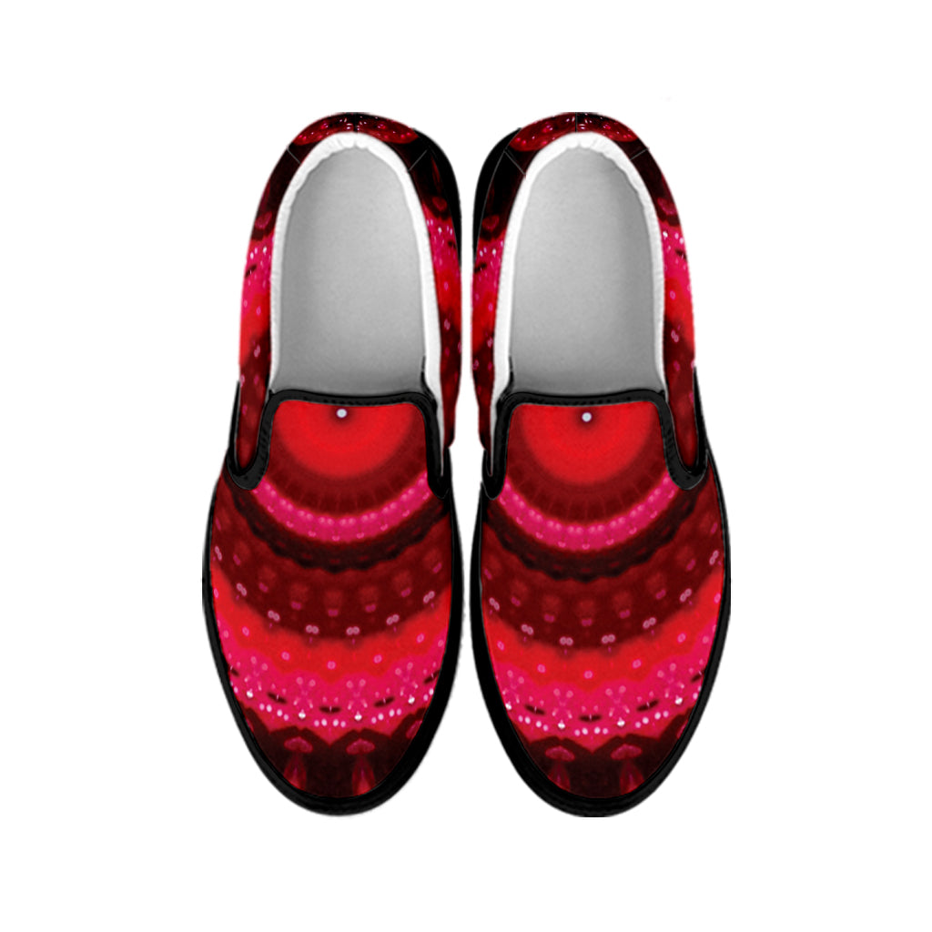 Red Kaleidoscope Print Black Slip On Shoes
