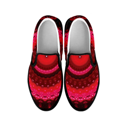 Red Kaleidoscope Print Black Slip On Shoes