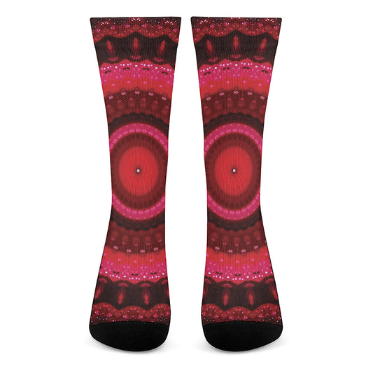 Red Kaleidoscope Print Crew Socks