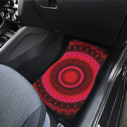 Red Kaleidoscope Print Front and Back Car Floor Mats