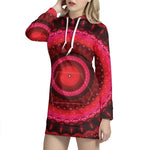 Red Kaleidoscope Print Hoodie Dress