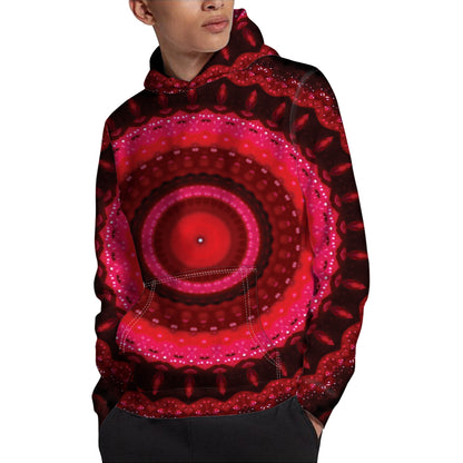 Red Kaleidoscope Print Pullover Hoodie