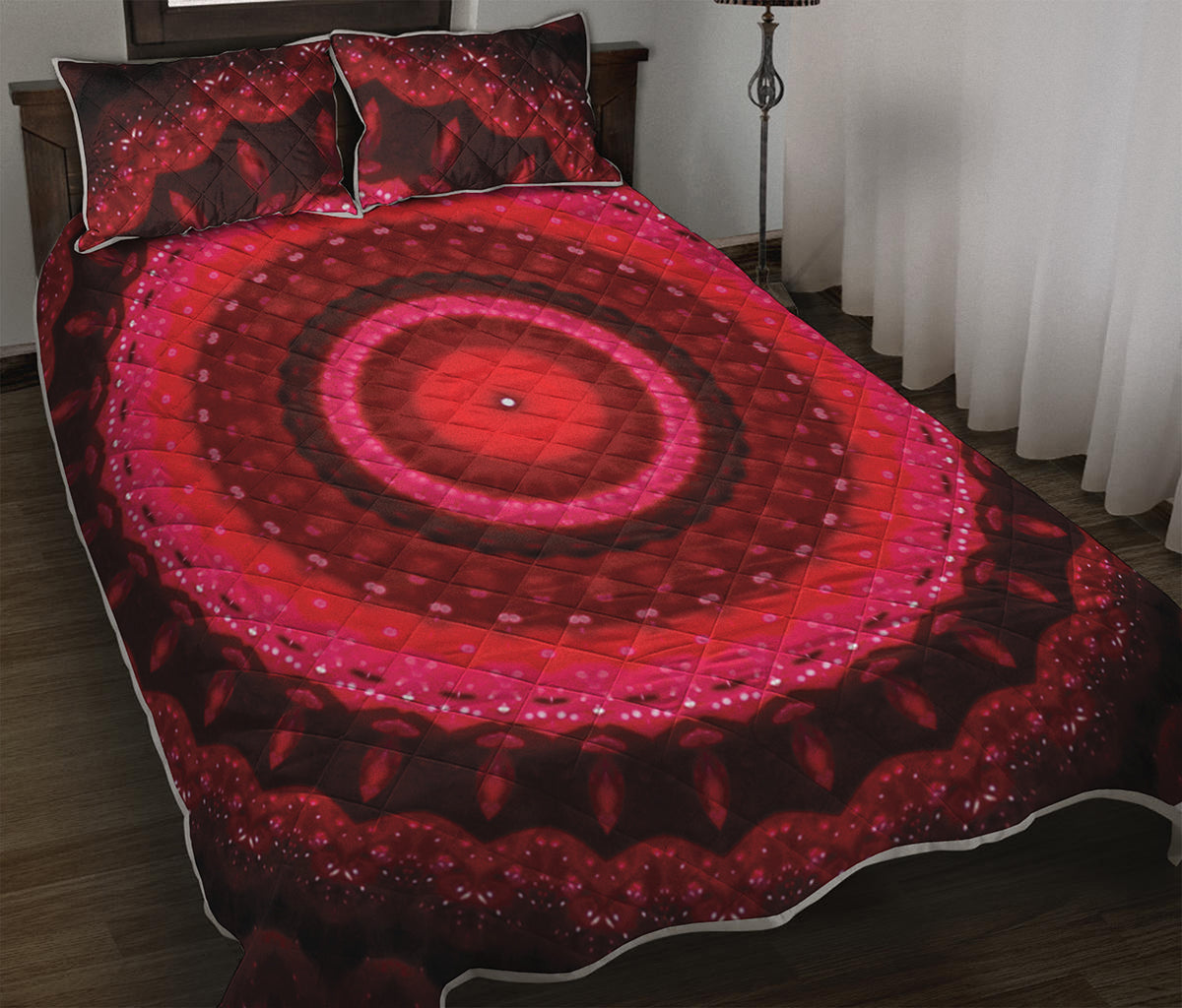Red Kaleidoscope Print Quilt Bed Set