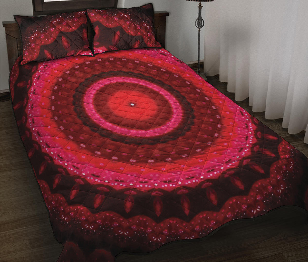 Red Kaleidoscope Print Quilt Bed Set
