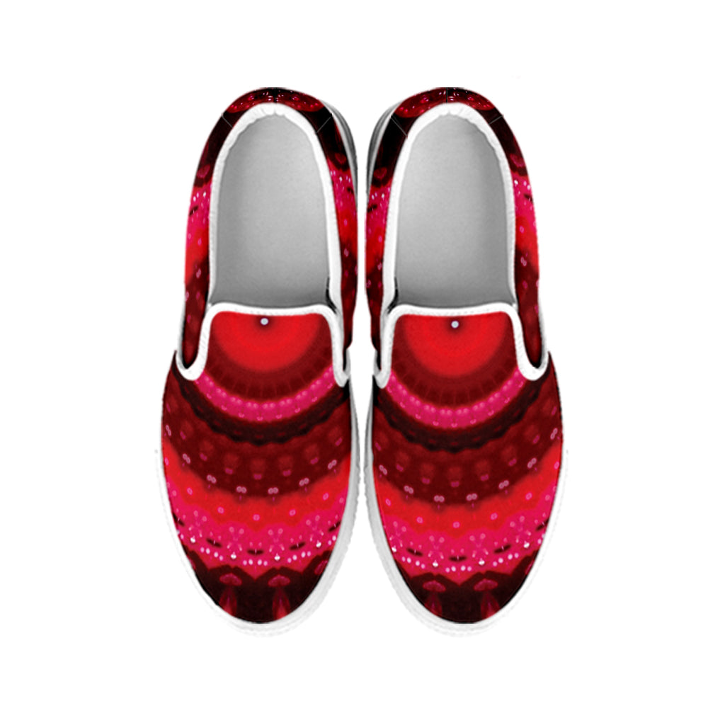 Red Kaleidoscope Print White Slip On Shoes