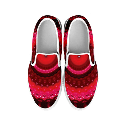 Red Kaleidoscope Print White Slip On Shoes