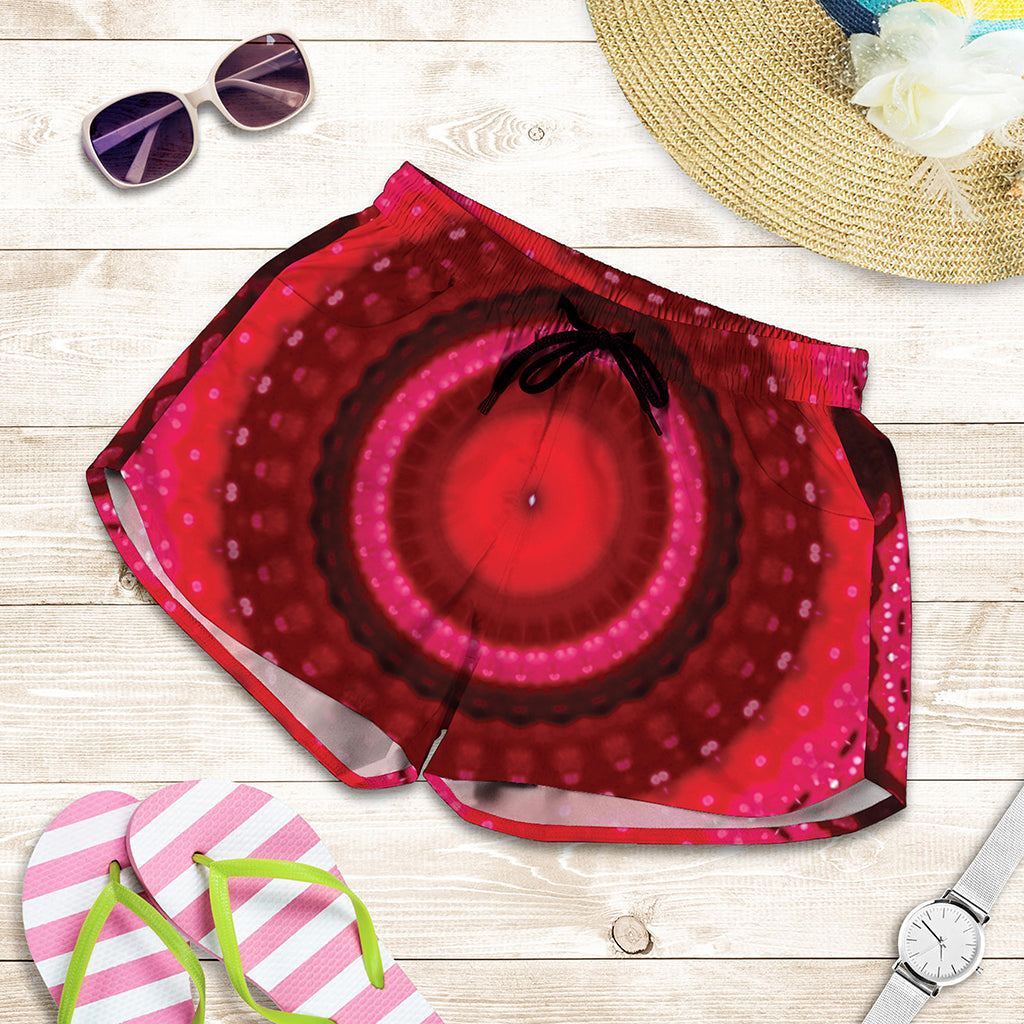 Red Kaleidoscope Print Women's Shorts