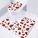 Red Ladybug Pattern Print 3 Piece Bath Mat Set