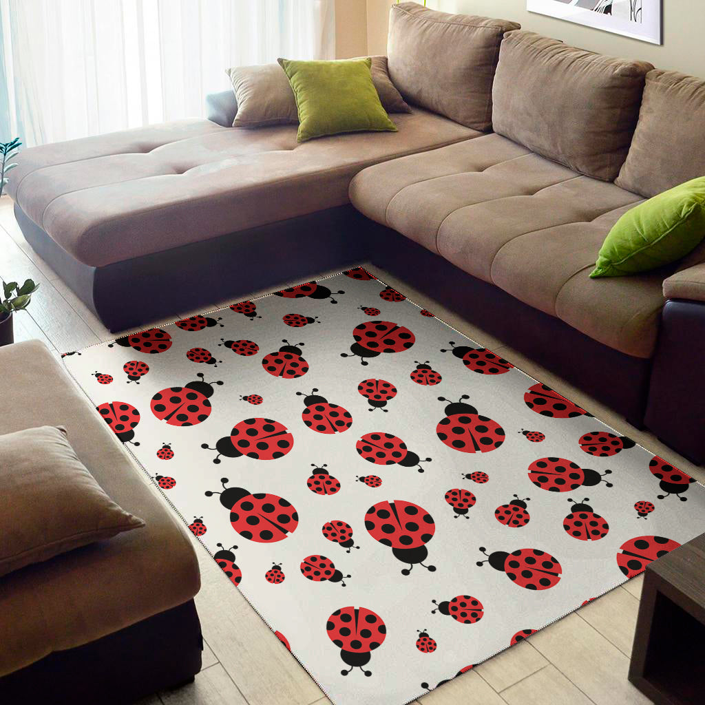 Red Ladybug Pattern Print Area Rug