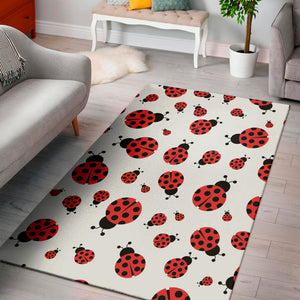 Red Ladybug Pattern Print Area Rug