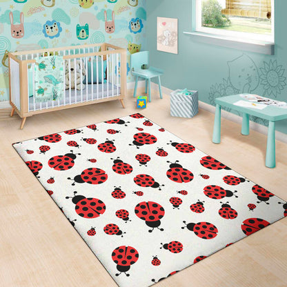 Red Ladybug Pattern Print Area Rug