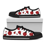 Red Ladybug Pattern Print Black Low Top Shoes