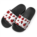 Red Ladybug Pattern Print Black Slide Sandals