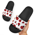 Red Ladybug Pattern Print Black Slide Sandals