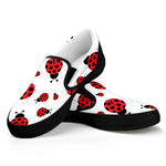 Red Ladybug Pattern Print Black Slip On Shoes