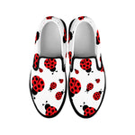 Red Ladybug Pattern Print Black Slip On Shoes