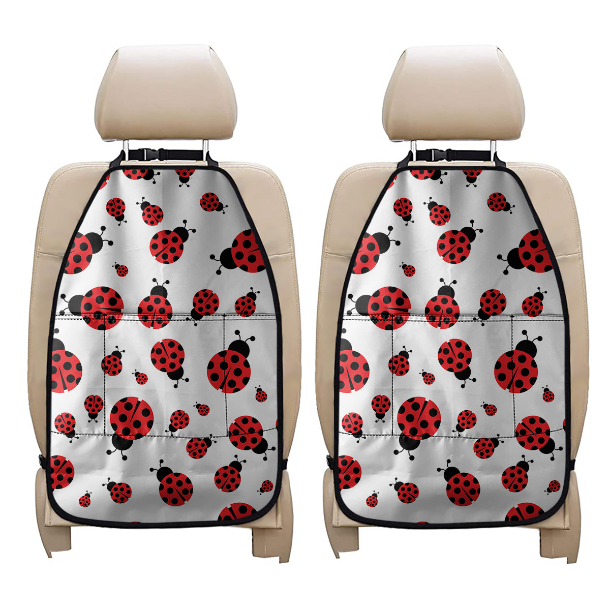 Red Ladybug Pattern Print Car Seat Organizers