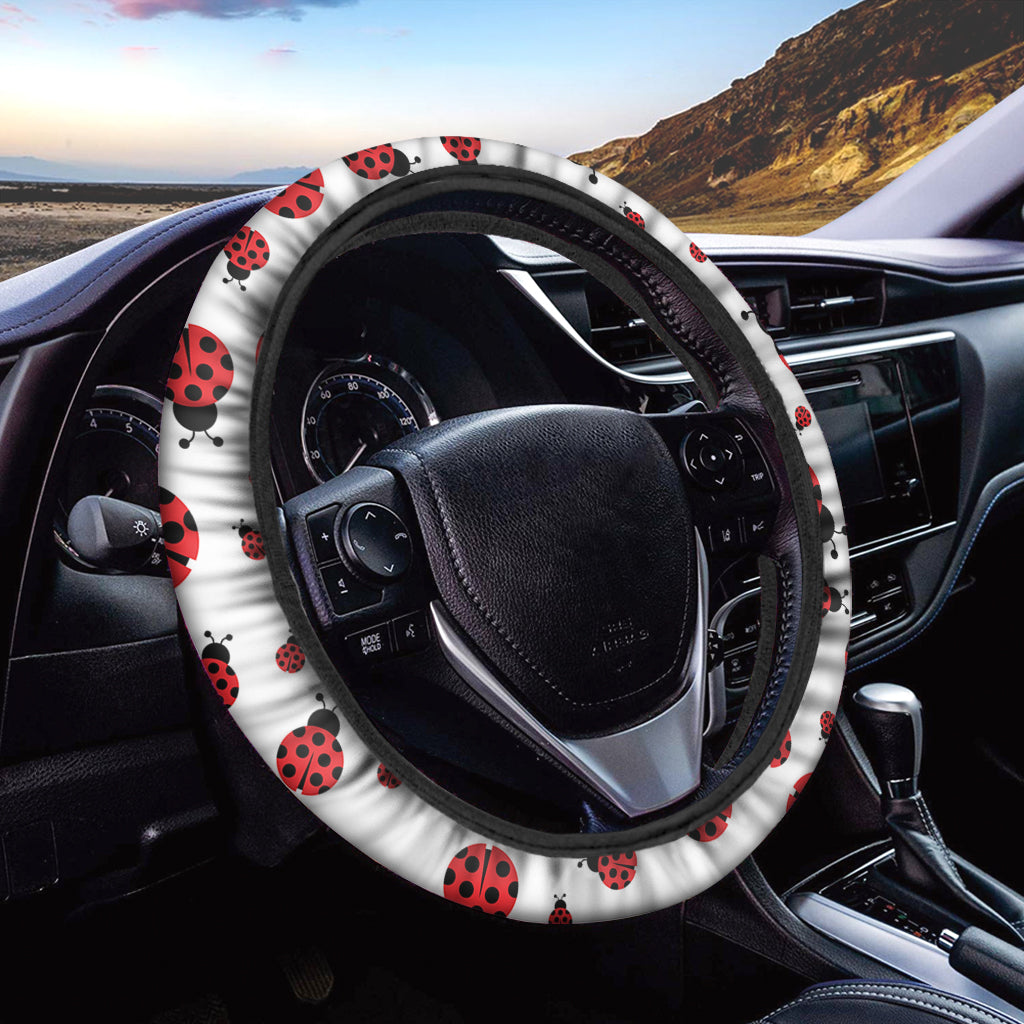 Red Ladybug Pattern Print Car Steering Wheel Cover