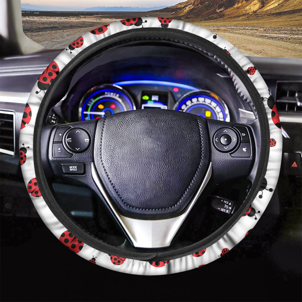 Red Ladybug Pattern Print Car Steering Wheel Cover
