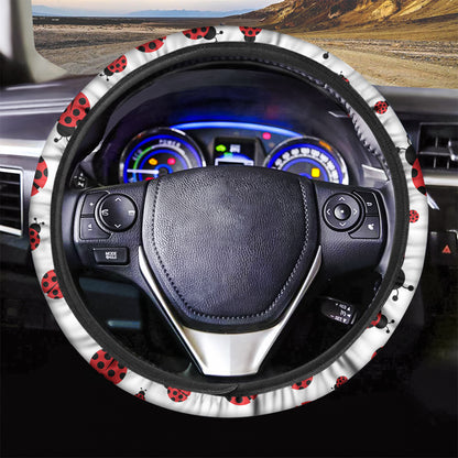 Red Ladybug Pattern Print Car Steering Wheel Cover