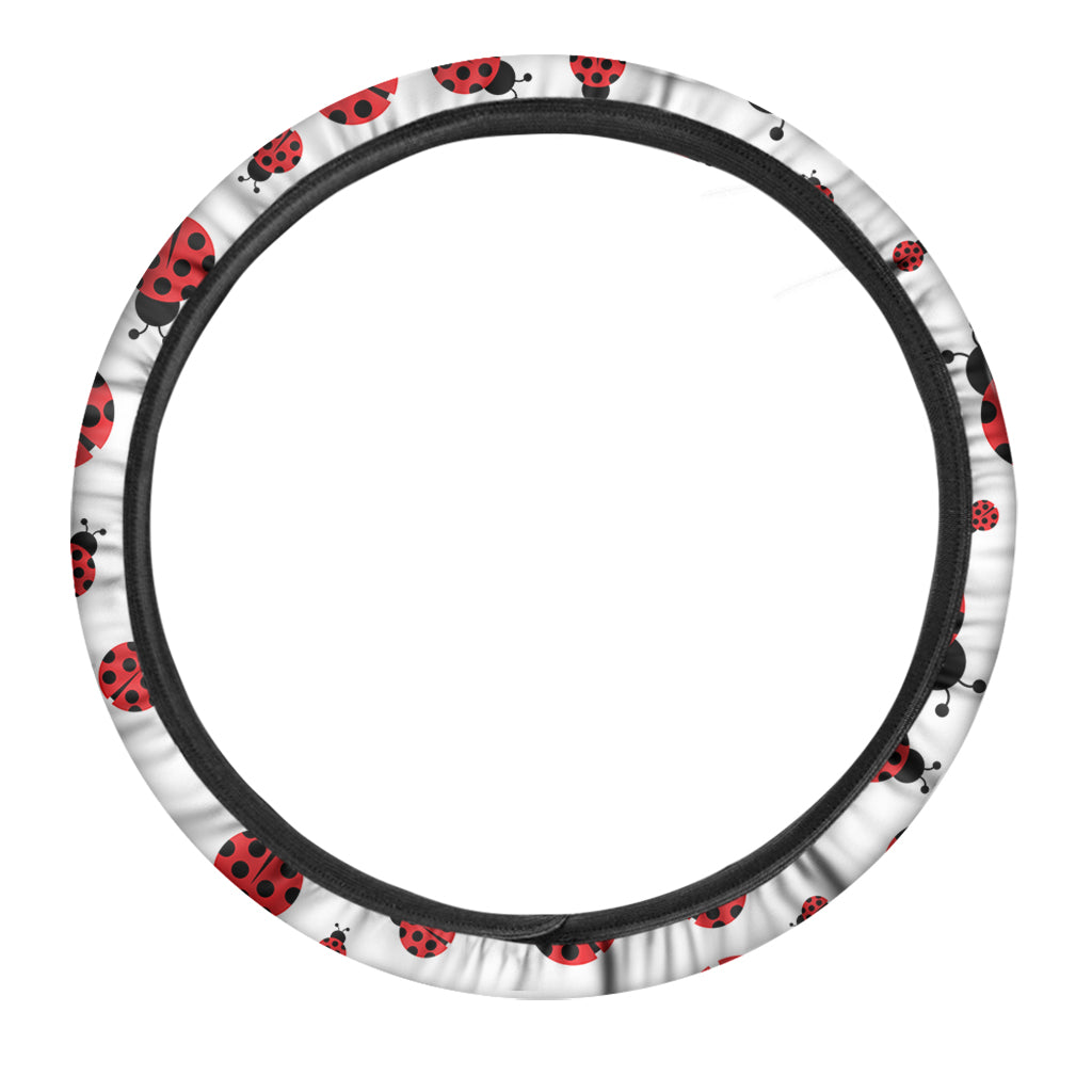 Red Ladybug Pattern Print Car Steering Wheel Cover