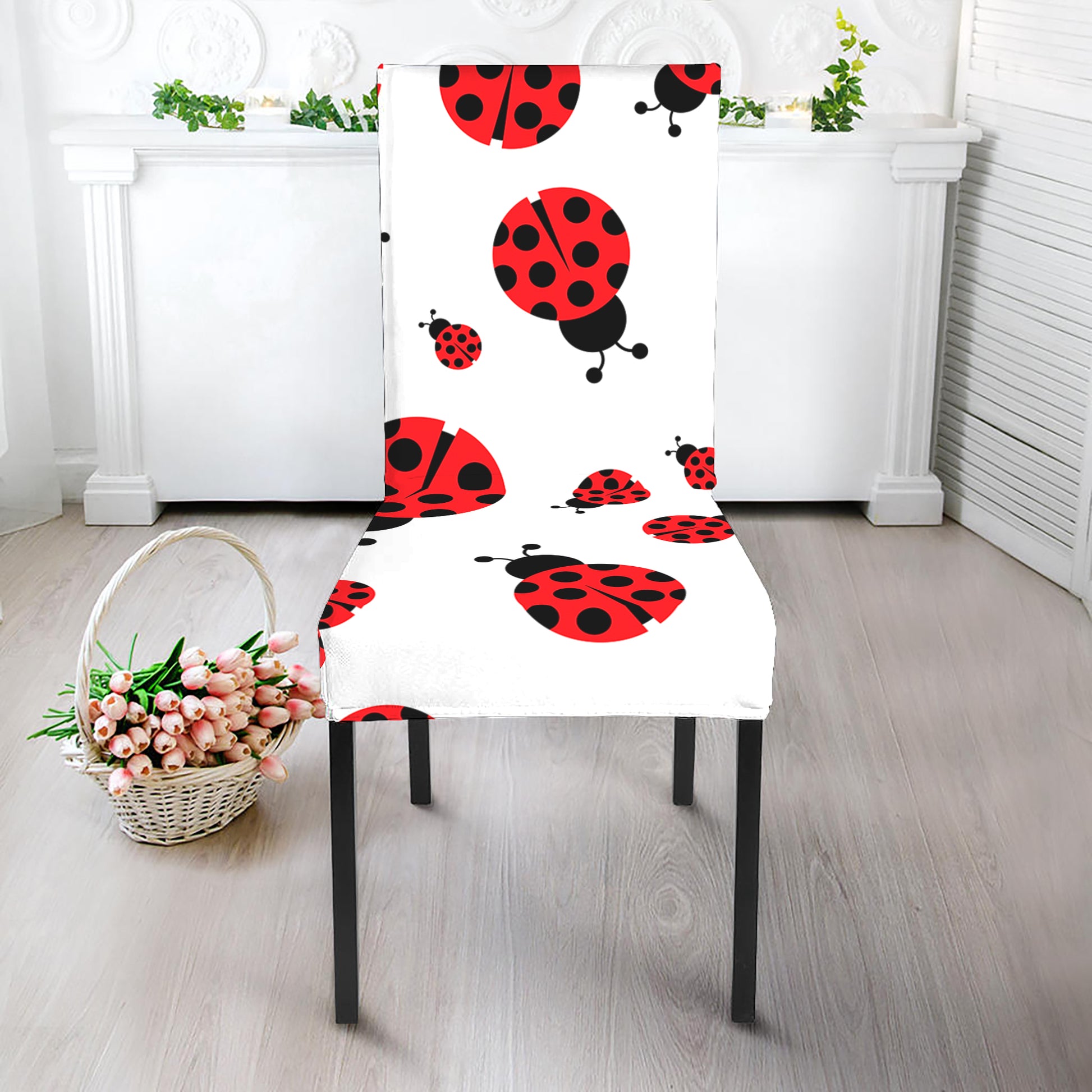 Red Ladybug Pattern Print Dining Chair Slipcover