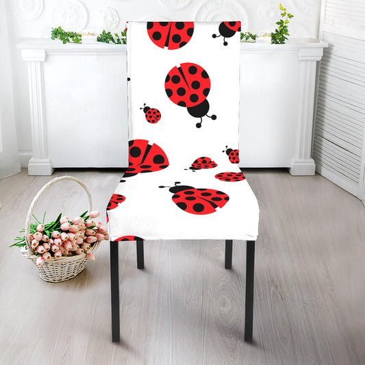Red Ladybug Pattern Print Dining Chair Slipcover