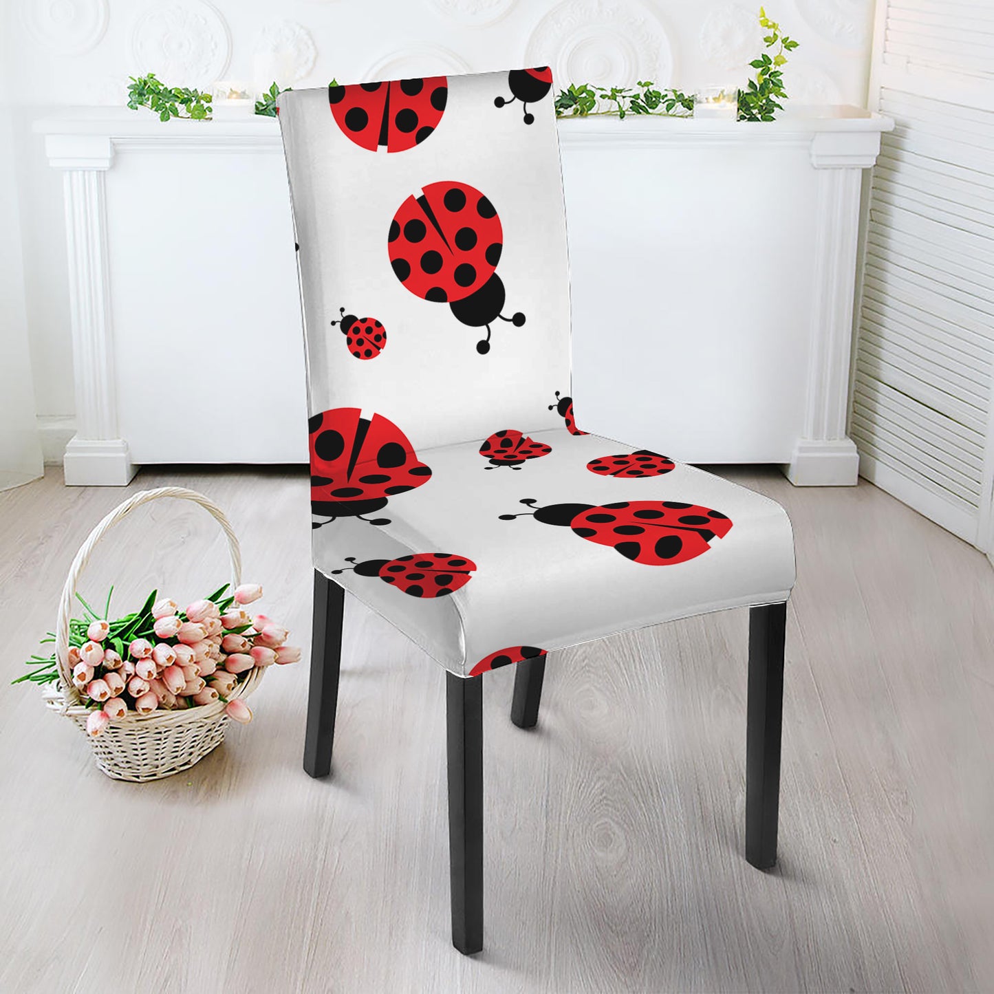 Red Ladybug Pattern Print Dining Chair Slipcover