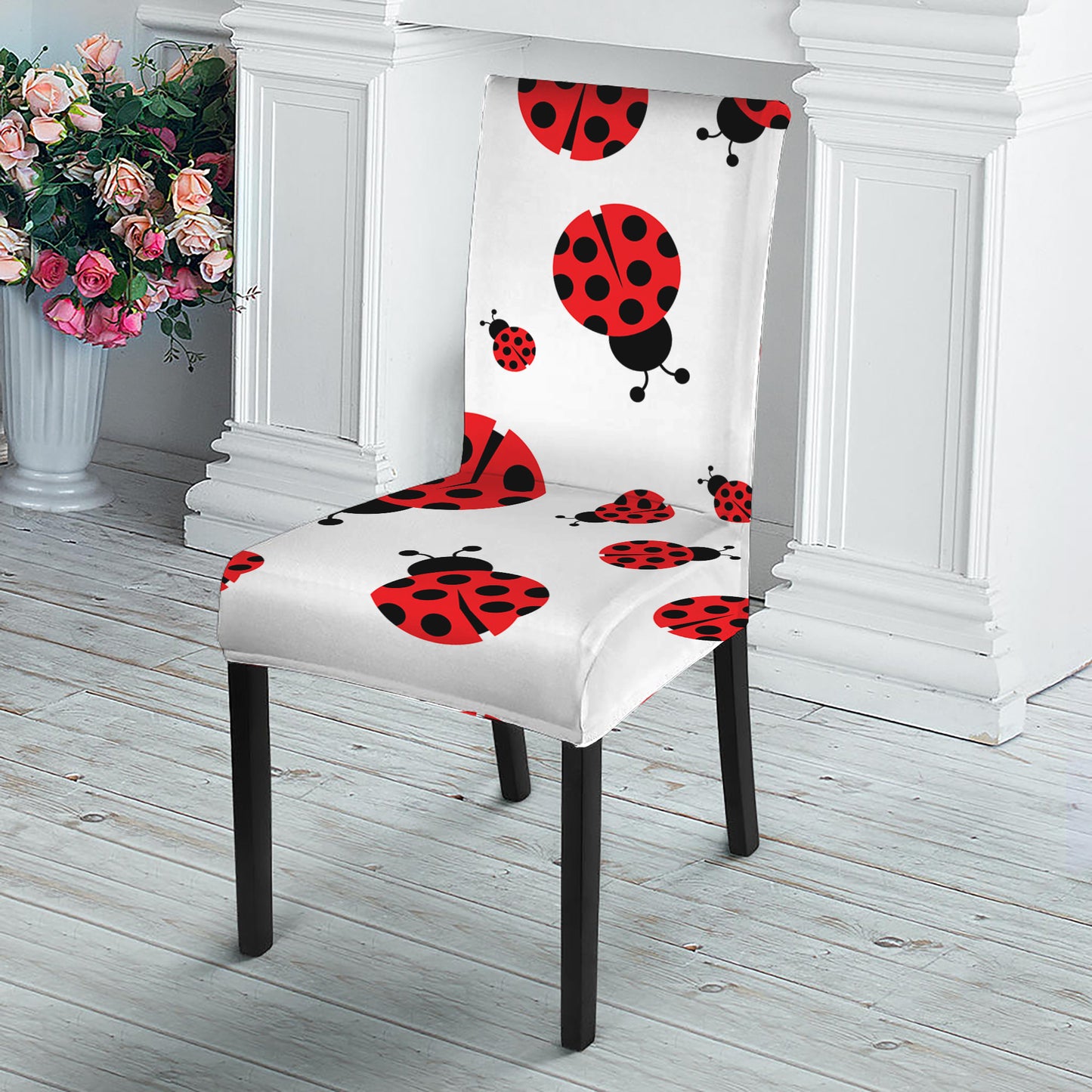 Red Ladybug Pattern Print Dining Chair Slipcover
