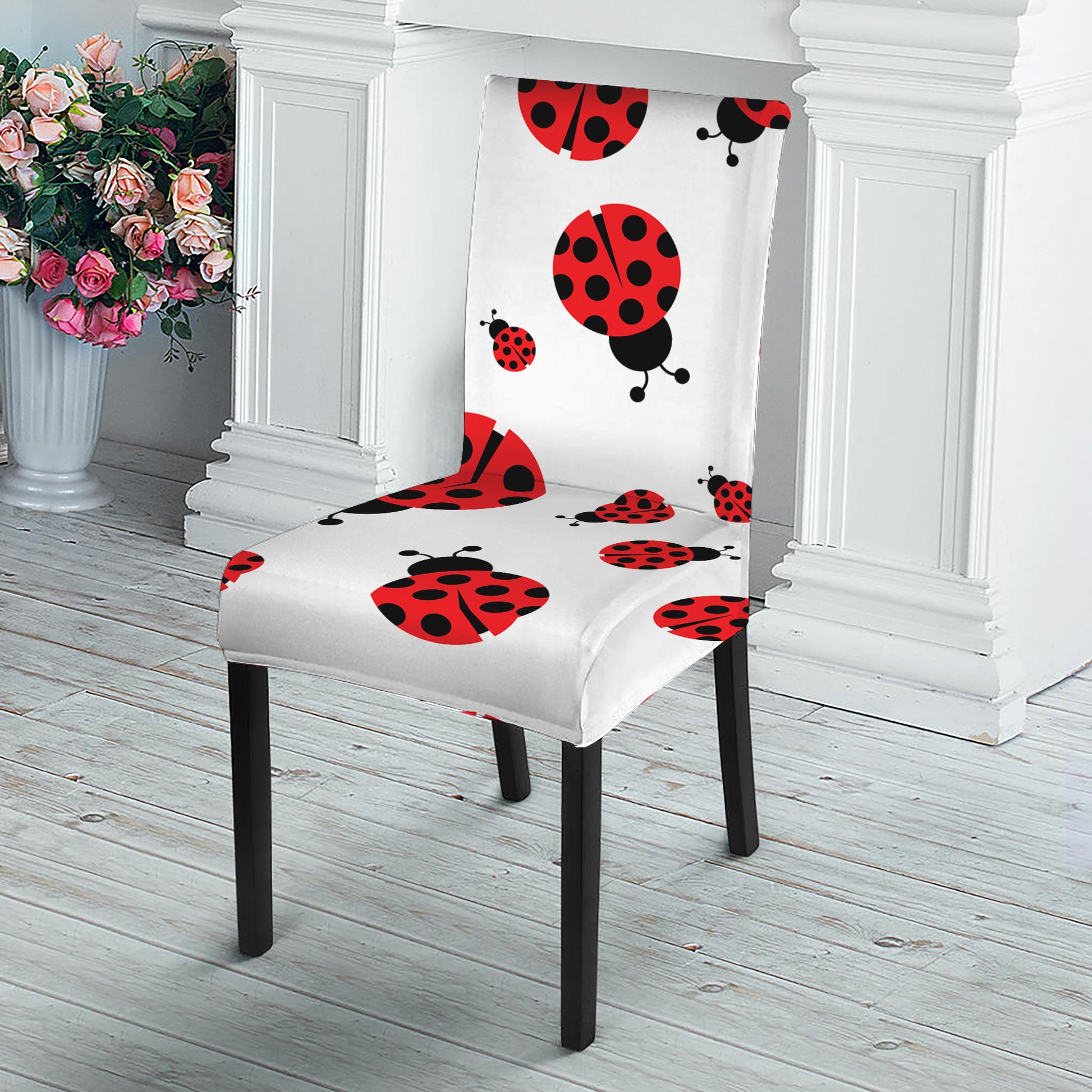 Red Ladybug Pattern Print Dining Chair Slipcover