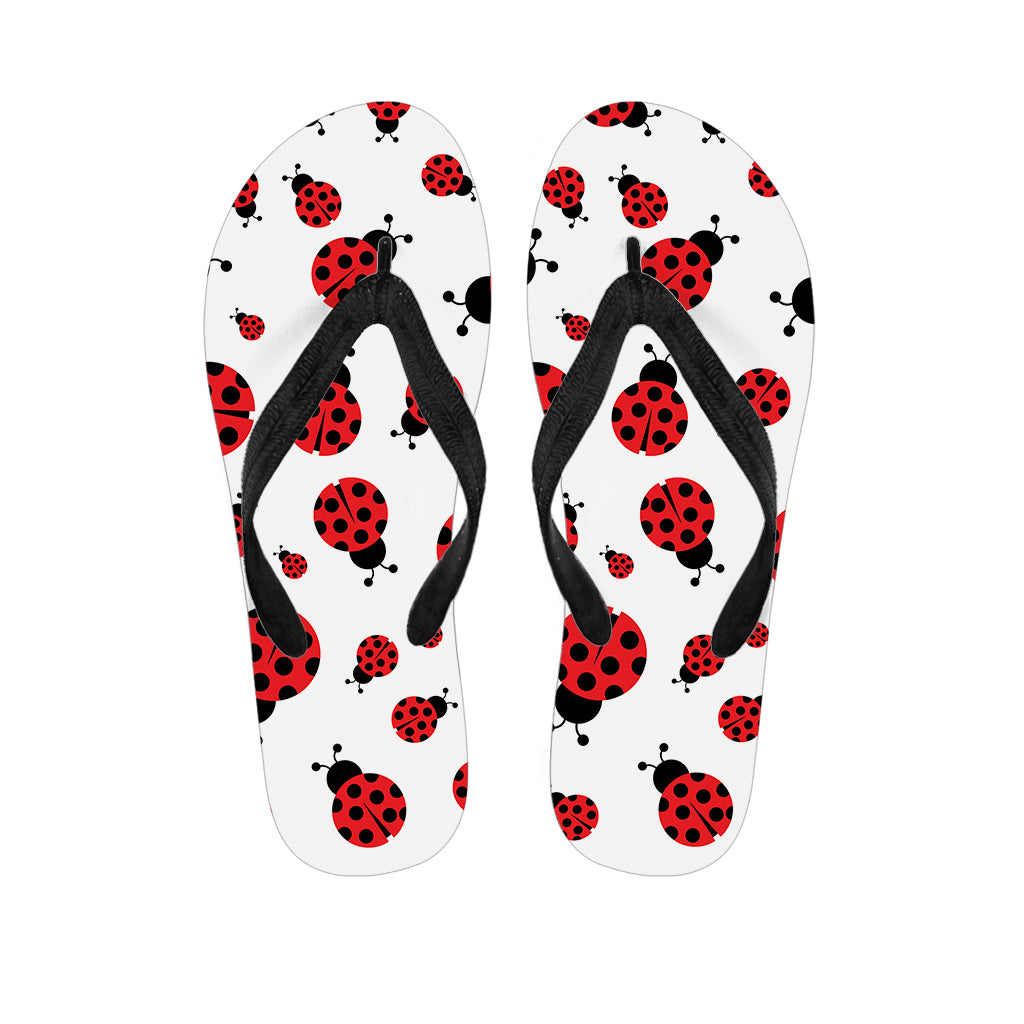 Red Ladybug Pattern Print Flip Flops