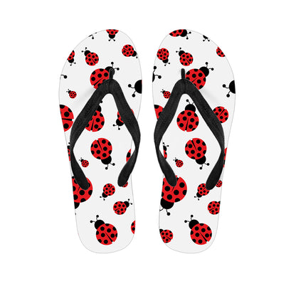 Red Ladybug Pattern Print Flip Flops