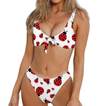 Red Ladybug Pattern Print Front Bow Tie Bikini