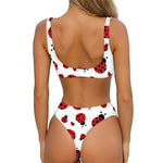 Red Ladybug Pattern Print Front Bow Tie Bikini