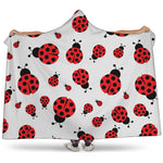 Red Ladybug Pattern Print Hooded Blanket