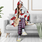 Red Ladybug Pattern Print Hooded Blanket