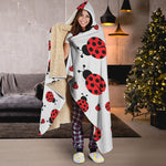 Red Ladybug Pattern Print Hooded Blanket