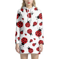 Red Ladybug Pattern Print Pullover Hoodie Dress
