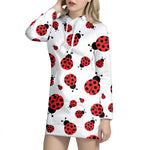 Red Ladybug Pattern Print Hoodie Dress