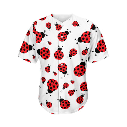 Red Ladybug Pattern Print Men's Baseball Jersey