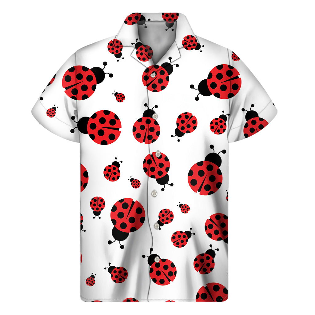 Red Ladybug Pattern Print Men's Short Sleeve Shirt