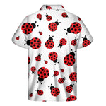 Red Ladybug Pattern Print Men's Short Sleeve Shirt