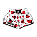 Red Ladybug Pattern Print Muay Thai Boxing Shorts