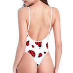 Red Ladybug Pattern Print One Piece High Cut Swimsuit