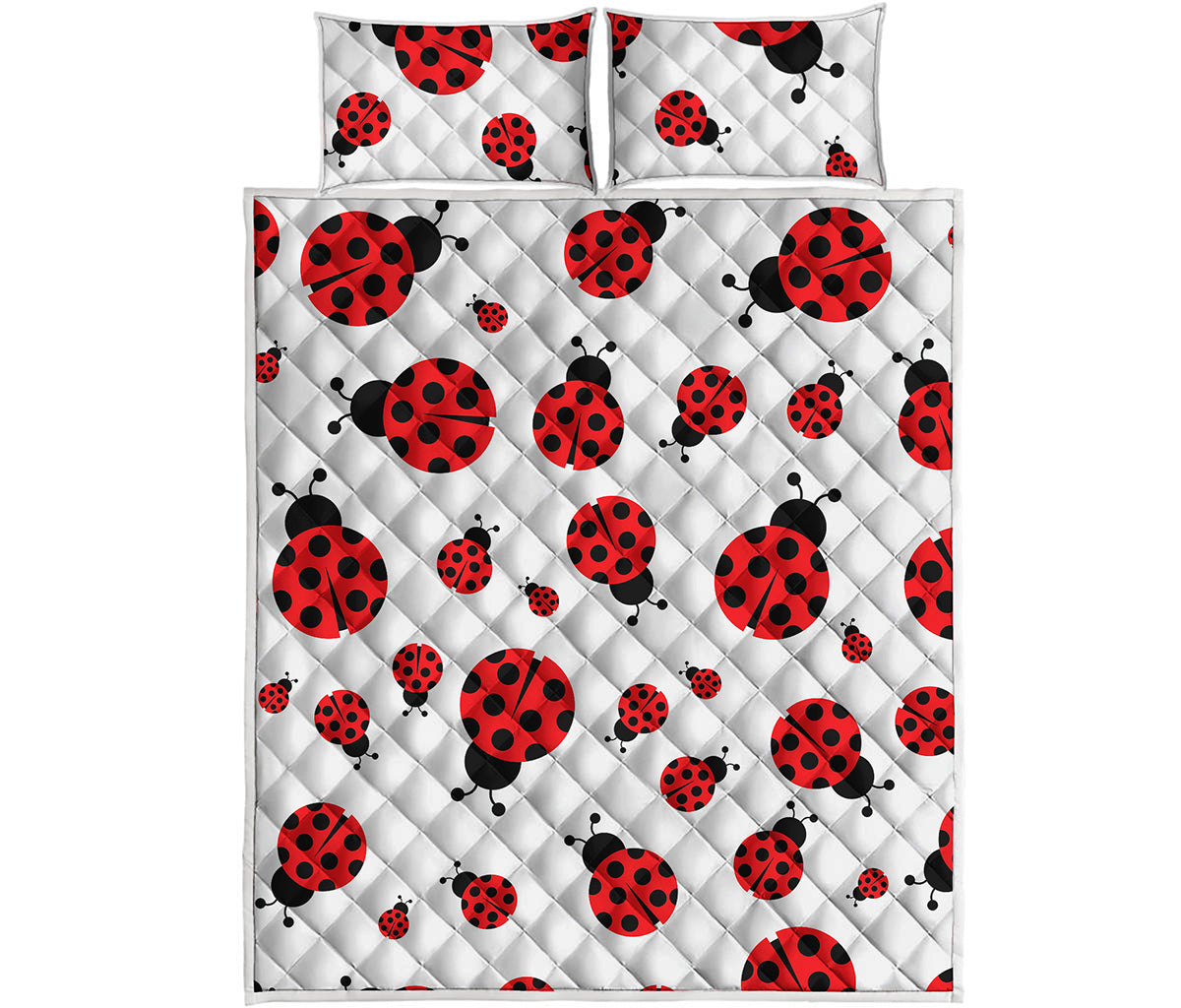 Red Ladybug Pattern Print Quilt Bed Set